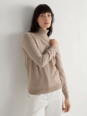 Women's Taupe Turtleneck Sweater - Soft Lightweight Knit